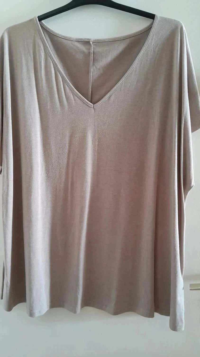 T-shirt femme, couleur beige, col en V, taille 5XL